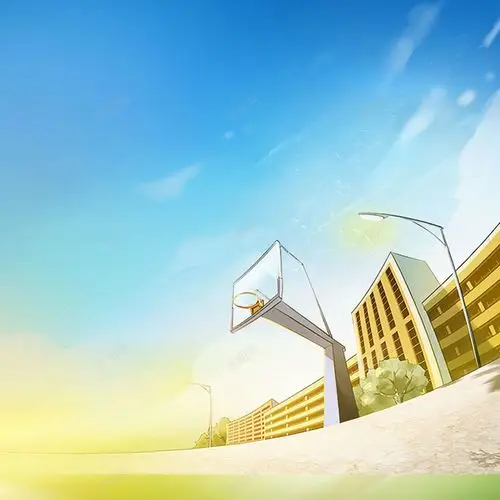 卡通手绘篮球场学生背景