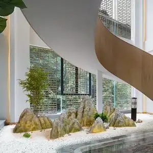 室内景观仿真绿植楼梯下造景水景摆件循环水新中式迎客松落地装饰0人