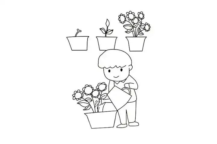 浇花的简笔画