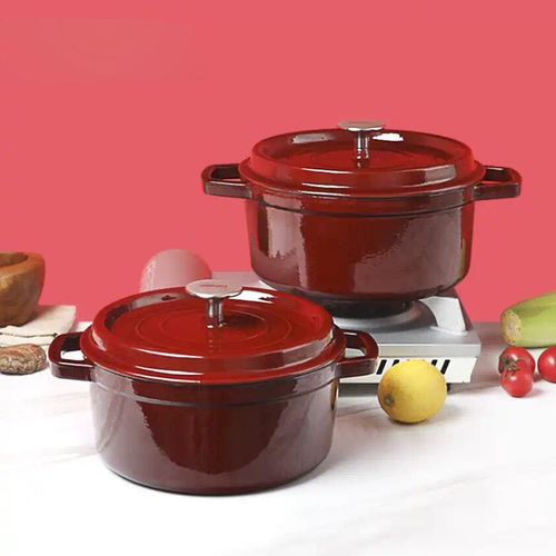 铸铁珐琅锅 搪瓷炖锅煲汤锅24cm珊瑚红