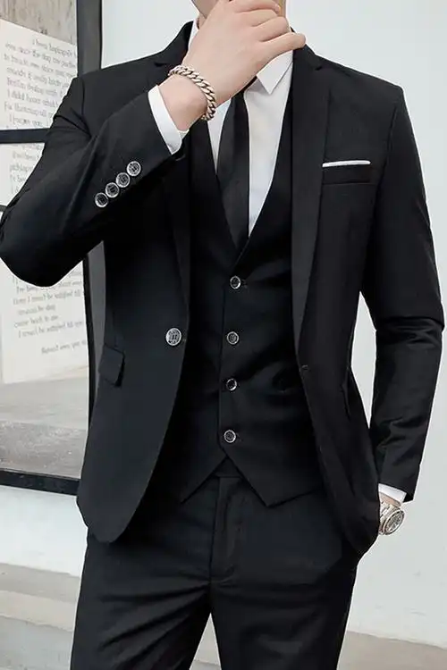 西装结婚商务三件套男男士时尚礼服休闲春秋纯色新款正装西服套装