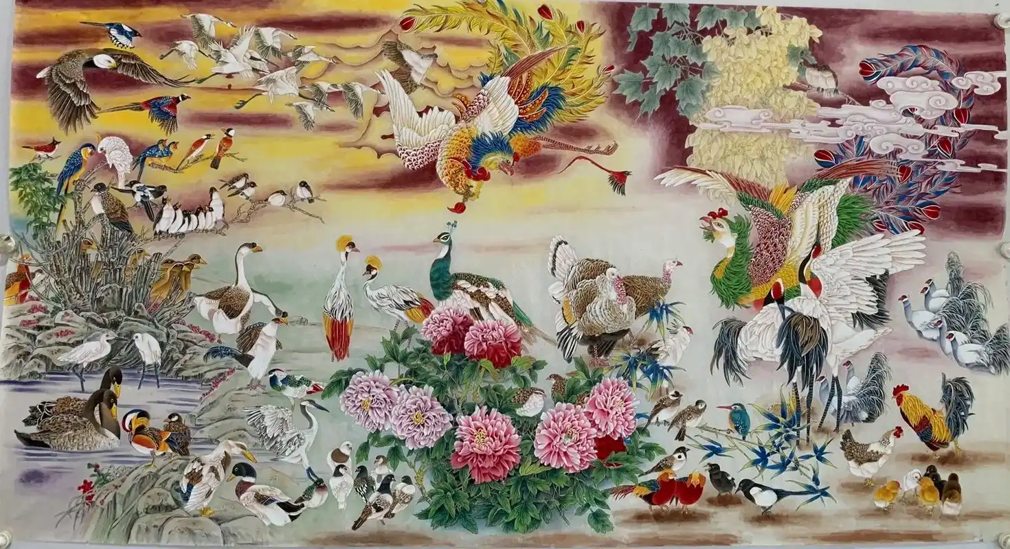百鸟朝凤 #工笔百鸟 #原创作品 - 抖音
