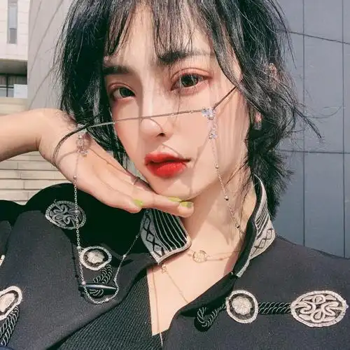 心墨染新品金丝眼镜链子个性潮人装饰眼镜女复古带链条下半框吊坠眼镜