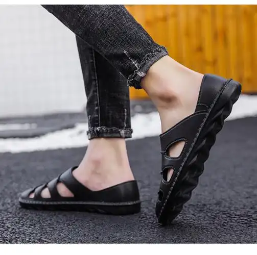 卡图夏季夏季镂空沙滩男士豆豆凉鞋 跨境大码轻便