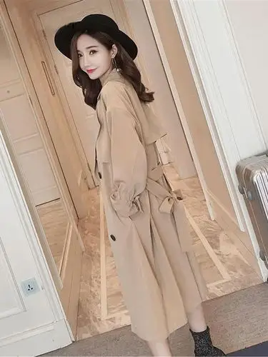 风衣女中长款韩版春秋季2019新款时尚收腰过膝系带薄款外套潮