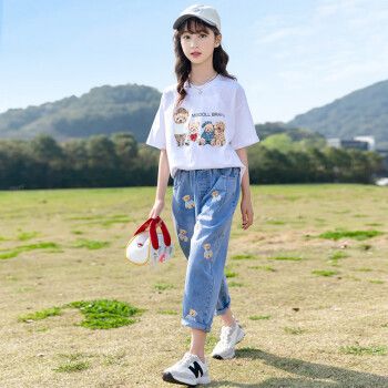 童谣兔童装女童套装夏装新款412岁中大童洋气女孩两件套短袖儿童衣服