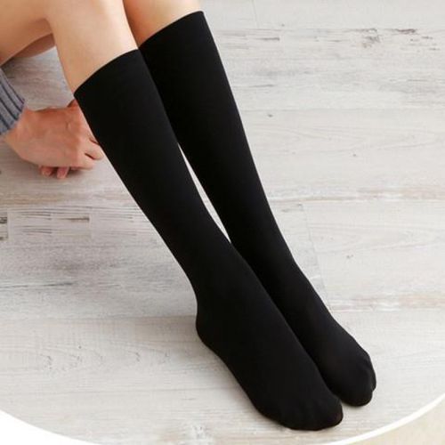 及膝小腿袜春秋冬加厚不透长袜子 黑色1双 【不透-天鹅绒】中筒袜
