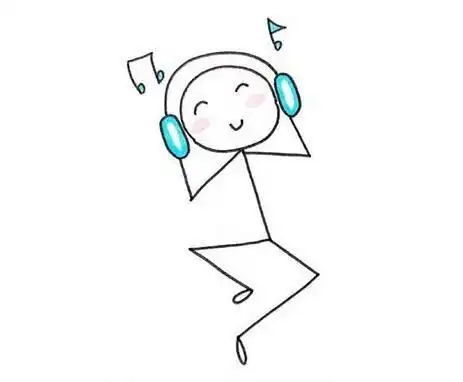 可以给火柴人正在听音乐的样子,还可以给火柴人画上长长的电话,还有就