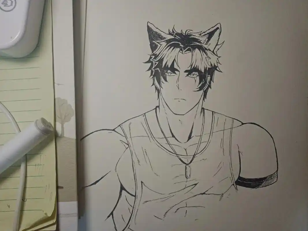 一只会打架的大猫猫!#马克笔 #肌肉 #动漫 #腹肌 #绘画 - 抖音