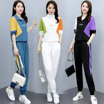 夏季短袖女士运动休闲两件套束脚裤套装