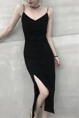 夏装款女装连衣裙黑色吊带裙赫本小黑裙内搭打底裙流行裙子长裙