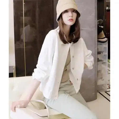 (今日5折)今年流行白色牛仔外套女夏2021年新款薄款纯棉后背设计感口