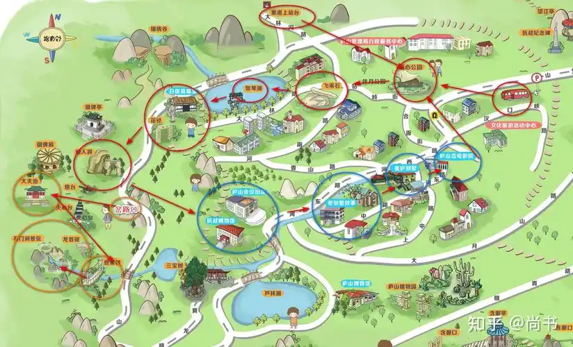 庐山景区分西线和东线,让我们先看看地图:西线游览图大图链接(建议