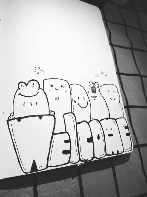 手绘动漫黑白字母手帐素材