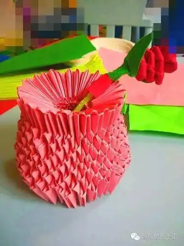 精致的折纸花瓶简单易学重阳节幼儿园手工抖加小助手北欧陶瓷折纸花瓶