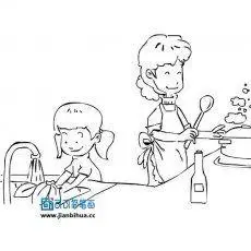 洗个不停的妈妈简笔画