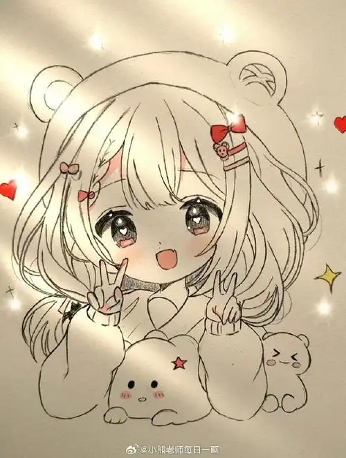 97 超可爱的一组彩铅简笔画女孩来自:panda手绘#遇见艺术##绘画参考