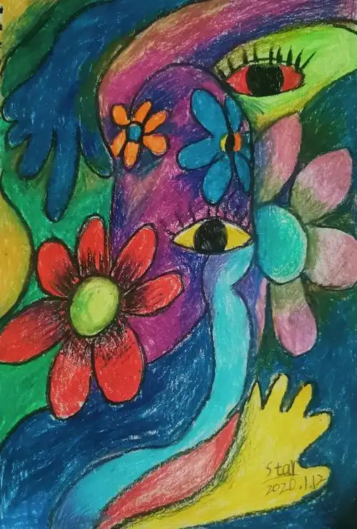 十三岁女儿star的油画棒装饰画