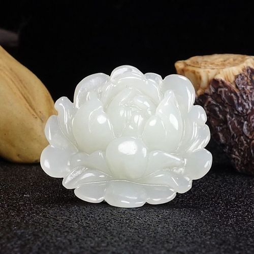 和田玉白玉吊坠牡丹花挂件男女款玉坠花开富贵项坠