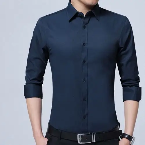 春夏秋i季男士长袖衬衫修身型商务纯色衬衣韩版大码青年衬衫休闲