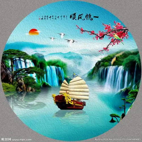 一帆风顺油画图片