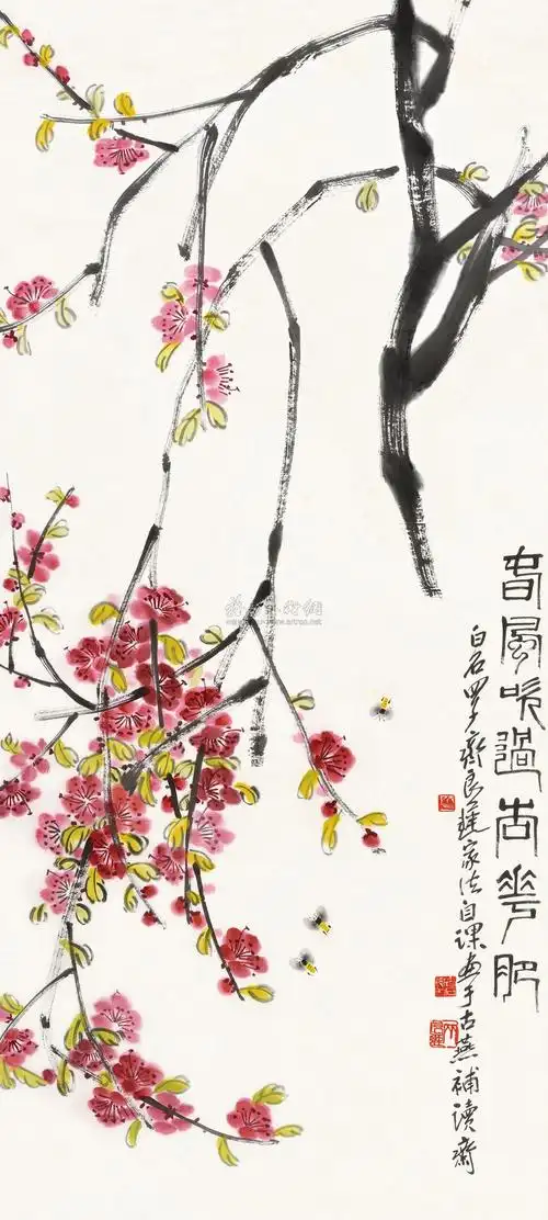 0673春风吹过杏花肥立轴纸本