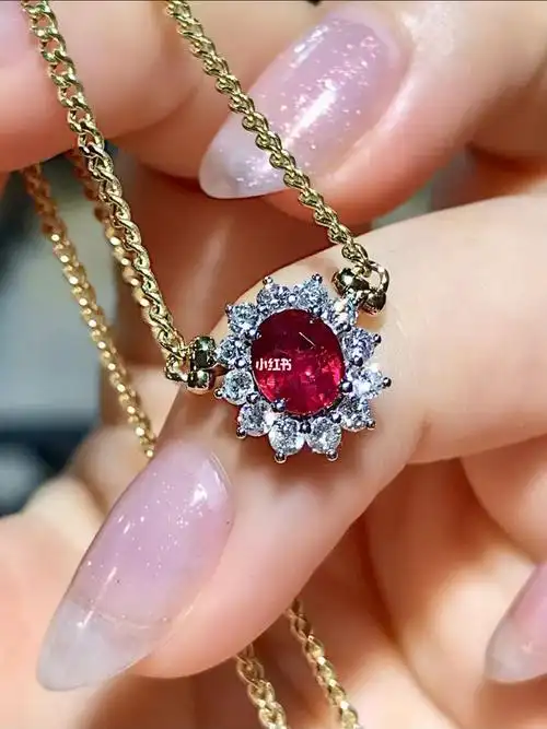 高品质鸽血红红宝石古巴链项链