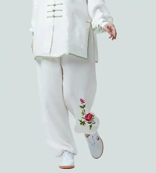 太极服女棉麻春秋季练功服中年长袖太极拳服装花开富贵刺绣表演服_7折