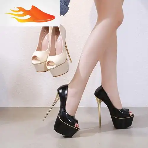 性感夜店高跟鞋16cm恨天高浅口鱼嘴单鞋15cm细跟超高跟防水台女鞋