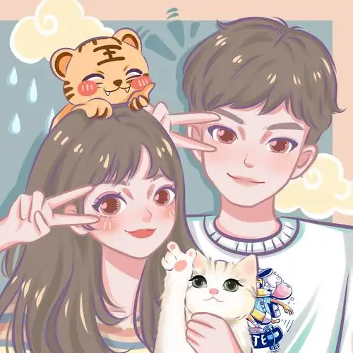 q版手绘照片定制设计情侣真人照片可爱漫画转动漫头像定制设计
