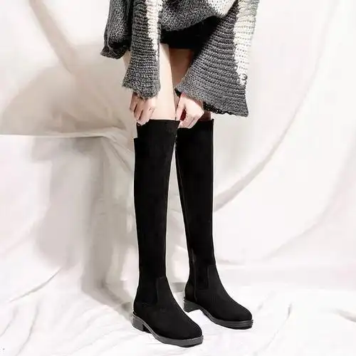 过膝长靴女2023新款百搭长筒靴粗跟网红弹力瘦瘦靴平底高筒骑士靴