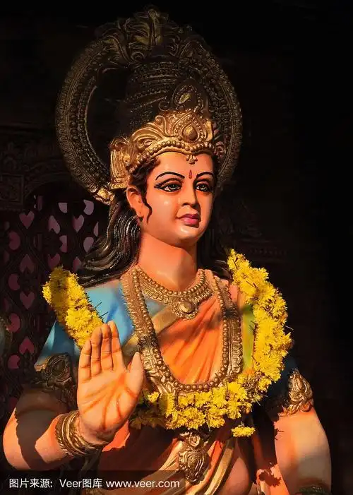 印度印度教女神拉克希米神像的特写