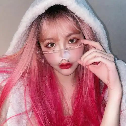 粉色渐变假发女长直发《暴走粉熊》洛丽塔齐刘海整顶全头套