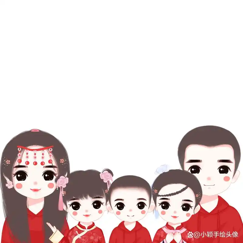 年味十足的全家福图片,一家五口动漫头像,满满的仪式感