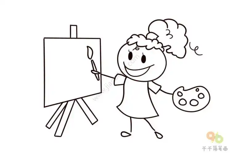 画画的孩子简笔画步骤图