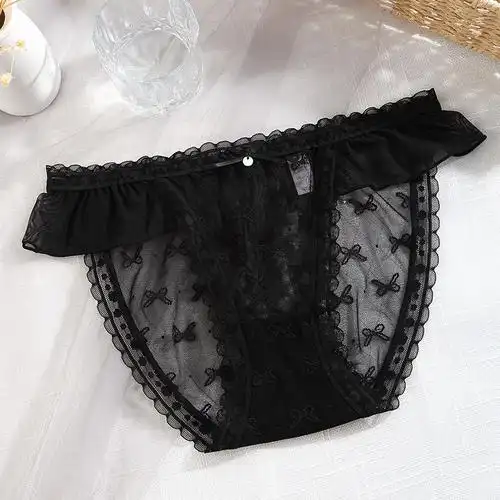 黑色蕾丝女生性感内裤透明火辣低腰纯棉裆舒适速干高弹女裤头