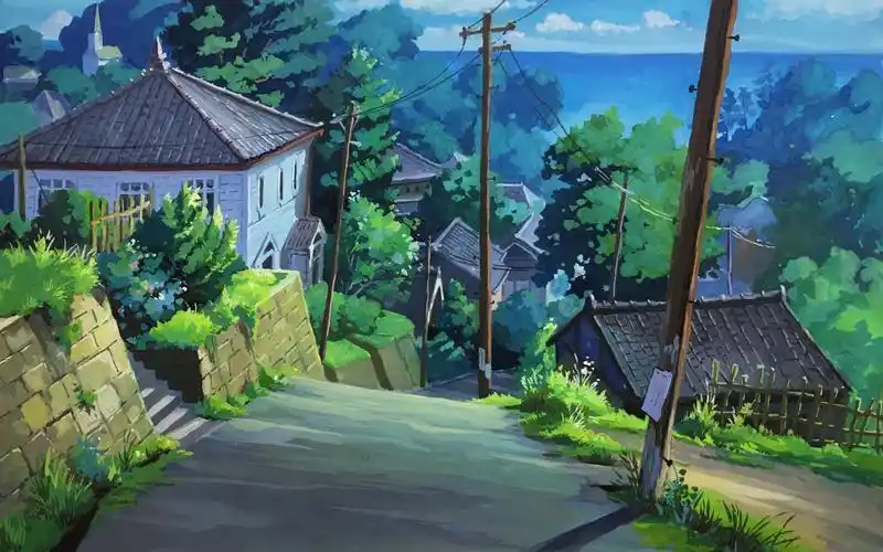 【宫崎骏动漫场景手绘】虞美人盛开的山坡场景,nicker不透明水彩.