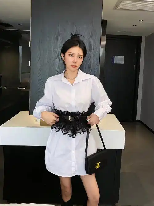 蕾丝女士腰带宽弹力松紧束腰装饰配 衬衫外搭荷叶边腰封黑套装 - 17网