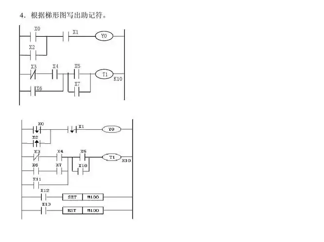 根据梯形图写出助记符. x0 x2 x3 x4 x5 t1 x6 x7 k10 x1 y0