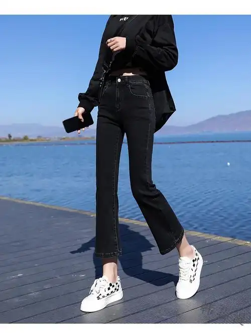 裤九分裤女学生休闲韩版宽松喇叭裤百搭显瘦夏天女生裤子蓝色九分s