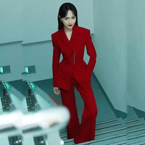 欧伊莎精品女装的优惠券大全—明星唐嫣同款红色西装套装女高级感春秋