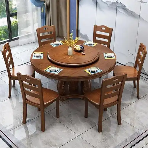 蒙卡森 餐桌橡木餐桌餐厅吃饭桌圆桌实木贴皮颜色可选可定制/张-2米单