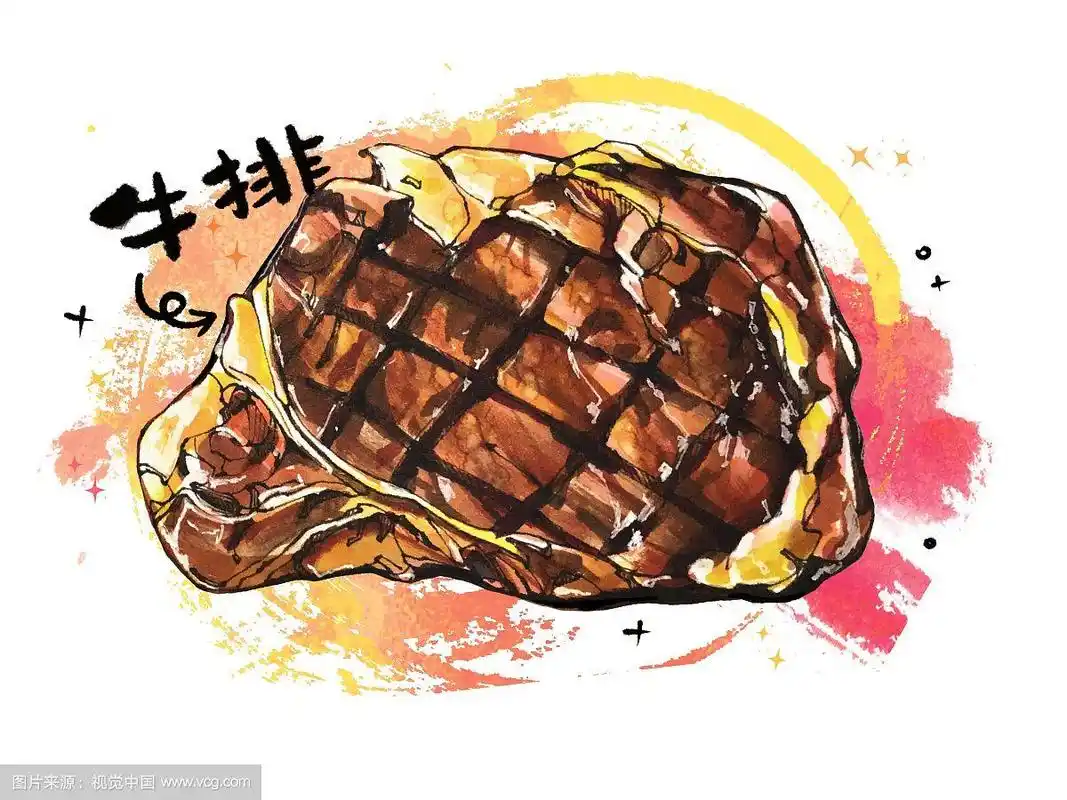 美食马克笔手绘插画 牛排