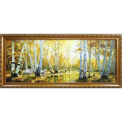 白桦林定制风景山水纯手绘手工原创装饰油画欧美式客厅横幅沙发墙