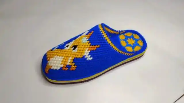 牛气冲天图案拖鞋:12行到25行的编织针数,纯手工毛线钩织拖鞋