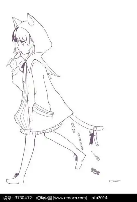 侧面女生简笔画全身