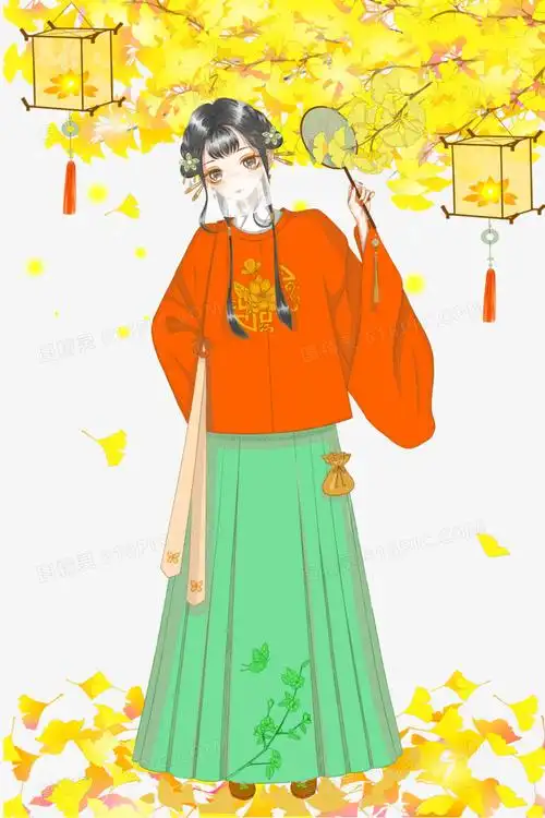 手绘戴面纱的古风少女素材