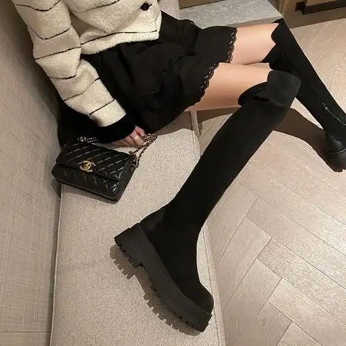 美儿小个子厚底过膝长靴女5050弹力显瘦大筒围胖mm长筒高筒靴秋