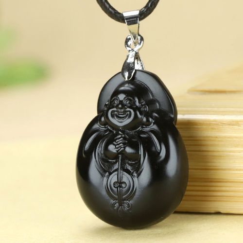 天然和田玉佛公吊坠抱抱佛吊坠墨玉项链玉坠黑羊脂保平安抱福