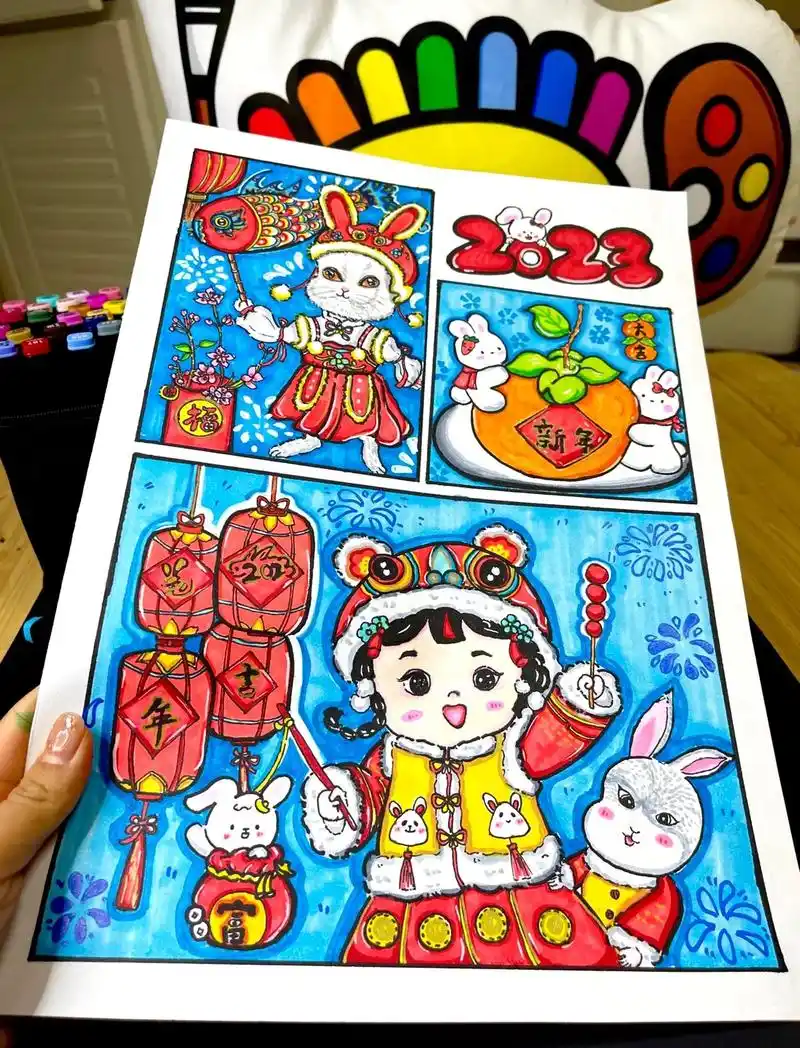 创意美术 #兔年春节 #儿童画 #一起学画画 - 抖音